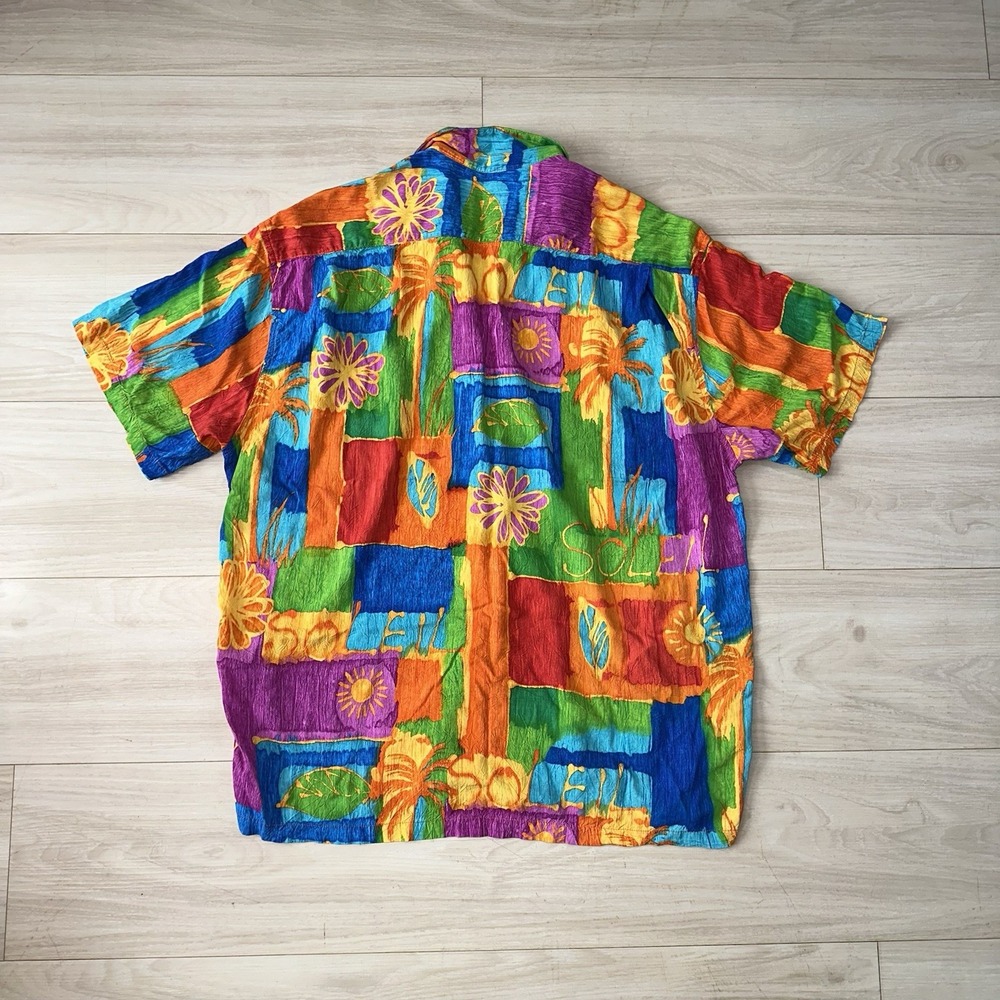 Vintage JAMS WORLD Rayon Button Up Shirt Men's L VIBRANT FLORAL Trisha - Picture 2 of 8